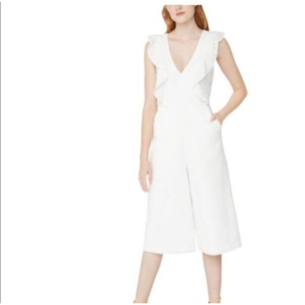BcbGeneration Eyelet Ruffle Wide Leg Crop‎ White Jumpsuit Size 0 NWT